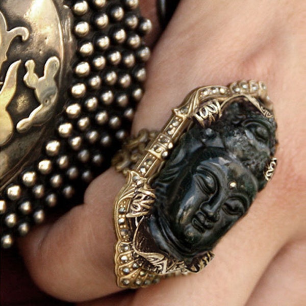 Buddha Ring, Art Deco Ring, Marcasite Ring, Boho Ring, Zen Jewelry, Large Ring, Yoga Ring, Buddha Jewelry, Yoga Jewelry, 1920s Ring R327