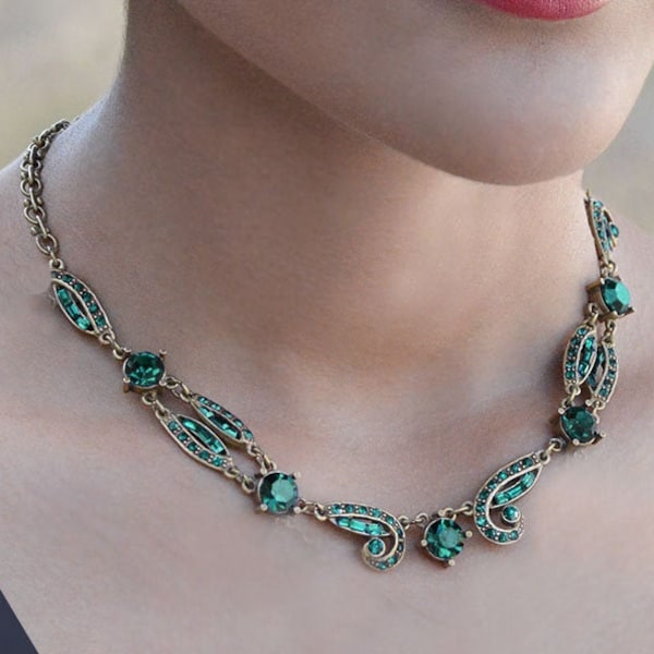 Emerald Green Art Deco Necklace, Crystal Necklace, Garnet necklace, Sapphire necklace, Vintage necklace, Statement necklace N1616