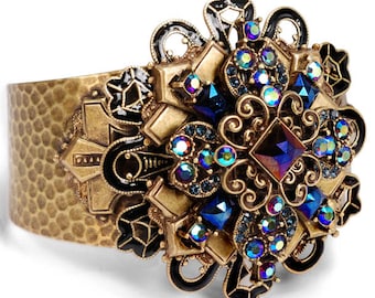 Peacock Midnight Cross Cuff Bracelet BR435