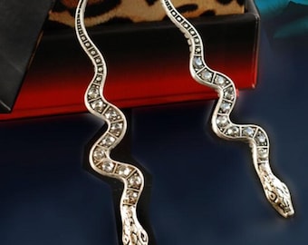 Serpent Snake Earrings: Gothic Art Deco Jewelry, Silver or Bronze