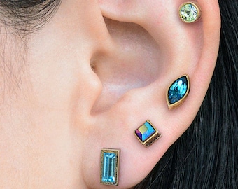 Swarovski Kristall Ohrstecker Set: Geometrische Silber Ohrringe