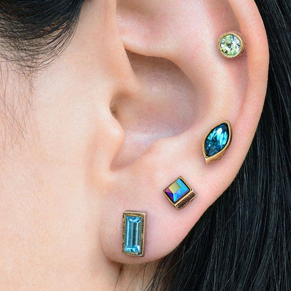 Crystal Stud Earring Set, Small geometric Swarovski crystal earrings, Earrings Gift set,  Stocking Stuffer, Teen Gift E1259