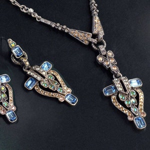 Art Deco Geometric Necklace and Earrings, 1920s Vintage Necklace, Gatsby Necklace, Vintage Bride N1341