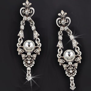 Vintage Statement Dangle Crystal Earrings, French Lavaliere Art Deco earrings, Crystal wedding earrings, bridal jewelry E648
