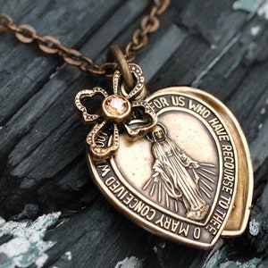 Virgin Mary Locket Necklace: Lord&#39;s Prayer Inscription, First Communion Gift