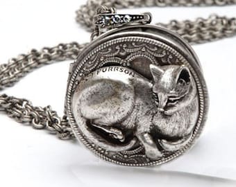 Cat Pendant, Cat Necklace, Cat Jewelry, Kitty Necklace, Cat, Locket Necklace, Cat Lover Gift, Animal Necklace, Animal Jewelry N909