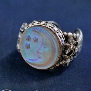 Moon Ring, Space Ring, Star Ring, Moon and Star Ring, Silver Moon Ring, Moon Phase Ring, Moon Jewelry, Adjustable Ring, Galaxy Ring R423