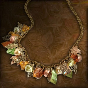 Collar de ardilla, collar de otoño, joyería de ardilla, collar de encanto, collar de hojas, joyería de otoño, collar de otoño Vintage Necklce N1613 imagen 1