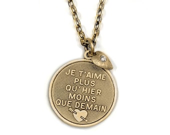 French Necklace, Quote Jewelry, Quote Necklace, Personalized Necklace, French Jewelry, Inspirational Necklace, Engraved, Love Necklace N1251