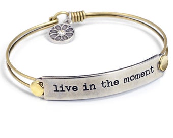 Live in the Moment Bracelet: Inspirational Quote Jewelry, 7"
