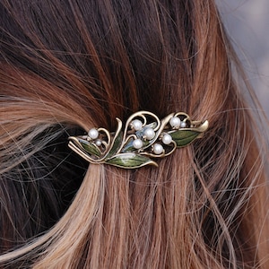 Lily of the Valley Barrette silver, French silver  flower barrette