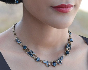Art Deco Necklace, Sapphire Blue Necklace, Crystal Necklace, Garnet necklace, Emerald necklace, Vintage necklace, Statement necklace N1616