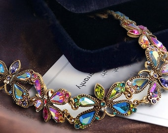 Rainbow Aurora Dragonfly Bracelet, Vintage Butterfly Bracelet, Summer Jewelry, Insect Jewelry, Bug Bracelet, Butterfly Jewelry BR558