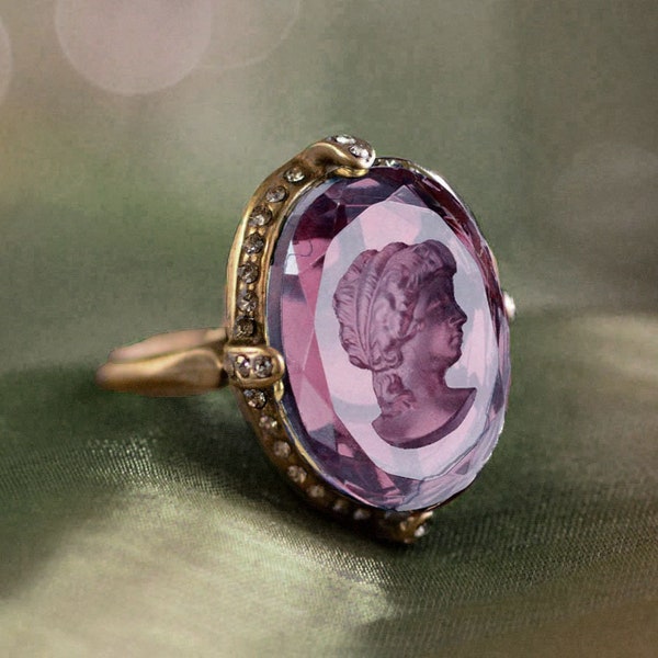 Cameo Intaglio Ring, Amethyst purple stone ring,  Vintage Blue stone Ring, Cocktail Ring, Antique Ring, Statement Ring R130