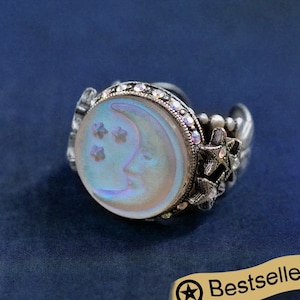 Aurora Borealis Ring, Aurora Borealis Ring, irisierender Stein Ring, Mondsichel Ring, irisierender Stein Ring, Aurora Borealis Ring