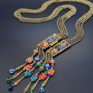 Millefiori Perlen Fransen Halskette, Bunte Perlen Halskette, Bunte Vintage Stil Hippie Halskette N470