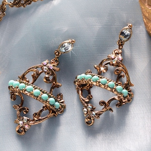 Vintage French Regency Turquoise Earrings, Paris Jewelry, Gold and Turquoise E1175