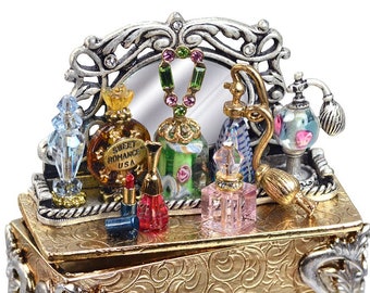 Vintage Perfume Tray Miniature Box: Jeweled Vanity Decor