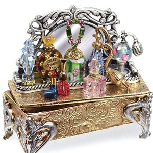 Vintage Perfume Tray Miniature Box: Jeweled Vanity Decor