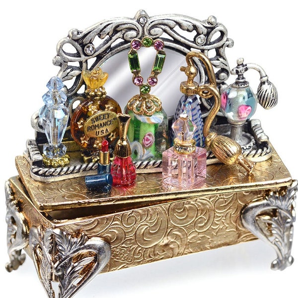 Vintage Perfume Tray Vanity Box, Miniature Jewelry Box, Perfume Bottles, Collectible Box, Mini Jeweled Box,  BX300