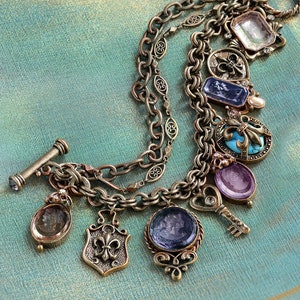 Vintage French Intaglio Charm Bracelet, Fleur de Lis Jewelry, Statement Bracelet, Vintage Bracelet, Antique Jewelry BR1121