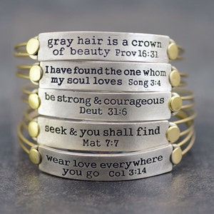 Bible Verse Bracelet, Inspirational Jewelry, Religious Gift, Christian Jewelry, Bible Jewelry, Message Bangle, Stackable, Graduation Gift image 1