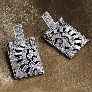 Kolczyki Art Deco, Kolczyki z lat 20. XX wieku, Biżuteria Art Deco, Kolczyki typu statement, Srebrne kolczyki kryształowe, Vintage Bride, Kolczyki ślubne E112