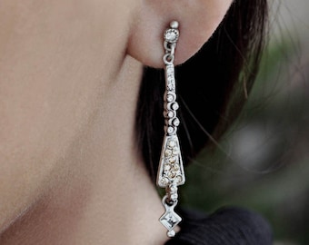 Pendientes colgantes Art Déco: joyas nupciales Gatsby de plata
