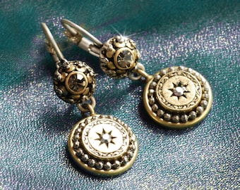 Medallion Earrings, Victorian Earrings, Lever back Earrings, Edwardian Vintage Earrings, Antique Silver Earringsl E1290