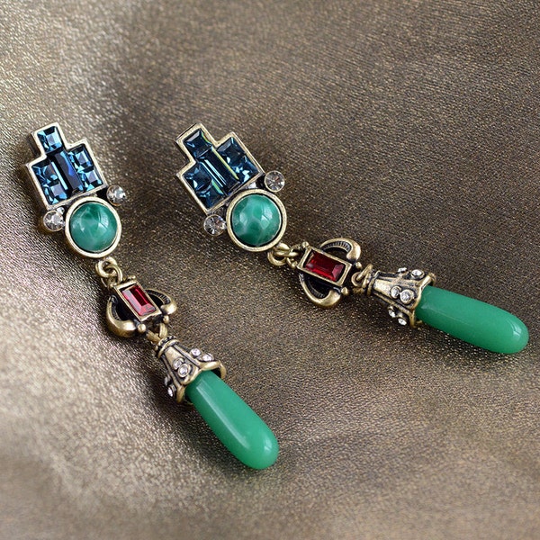 Art Deco Jade Earrings, Vintage jewelry, Jade Jewelry, Green Earrings,  Art Deco Jewelry, Flapper Earrings, Deco Earrings E9522