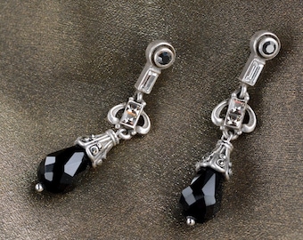 Art Deco Earrings, Black Crystal Earrings, Jet Earrings, Art Deco Jewelry, Deco Earrings, Vintage Earrings, Gatsby Earrings E1223