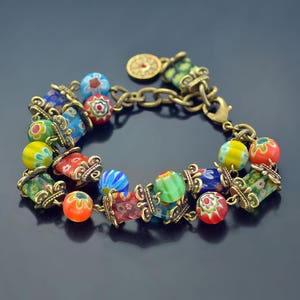 Murano Glass 多色ビーズブレスレット新品未使用品 Millefiori Glass Retro Squares Bracelet, Murano Glass