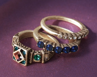 Crystal Stacking Rings Set: Boho Stackable Jewelry