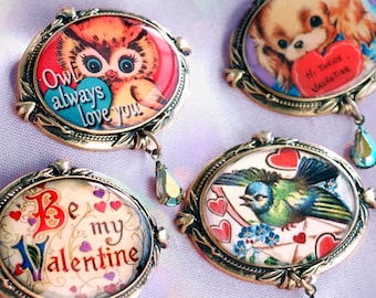 Valentine's Day Gift, Vintage Valentine Jewelry, Valentine's Day Brooch, Love Pins, Be My Valentine, Holiday Pin, Gift for Her, Gift Set