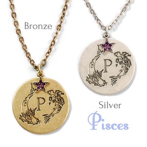 Retro Pisces Necklace, Horoscope Jewelry, Zodiac Jewelry, Birthday Necklace, Pisces Jewelry, March Birthday Gift, Pisces Gift N1245-PC
