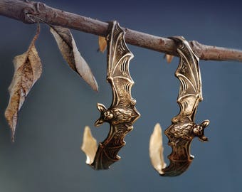 Bat Earrings, Hoop Earrings, Halloween Jewelry, Bat Jewelry, Halloween Earrings, Vintage Earrings, Halloween Gift, Autumn Jewelry, E103