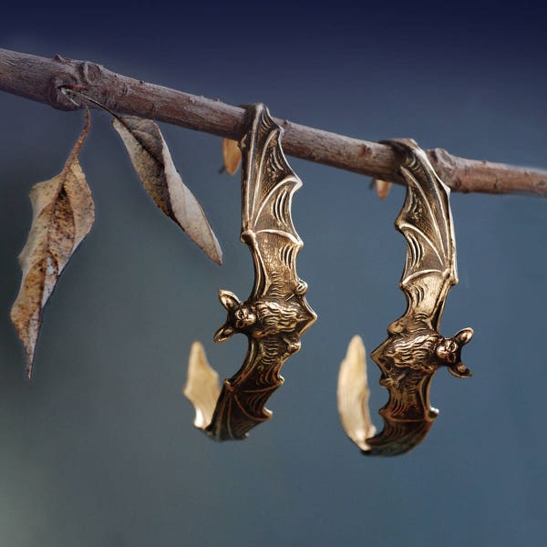 Bat Earrings, Hoop Earrings, Halloween Jewelry, Bat Jewelry, Halloween Earrings, Vintage Earrings, Halloween Gift, Autumn Jewelry, E103