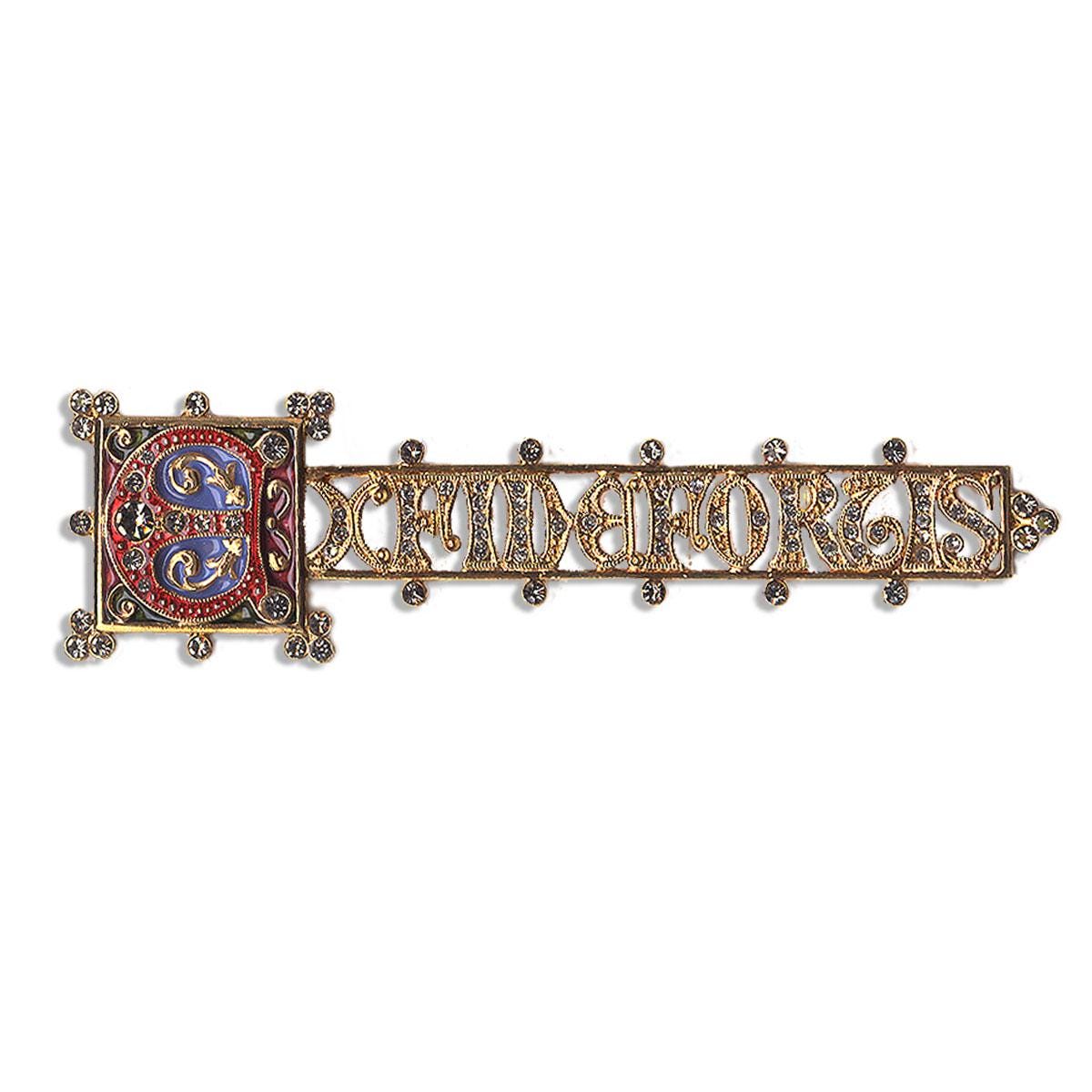 Illuminated Manuscript Brooch: 14K Gold Renaissance Pin With Swarovski ...