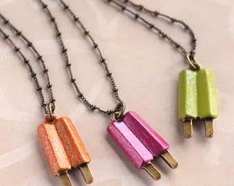 Popsicle Necklace, Sweet Romance, Best Friends Necklace, Three Best Friends, Ice Cream Necklace, Ice Cream Jewelry, Summer Necklace N147
