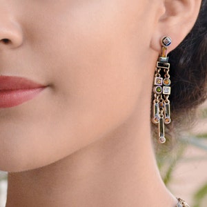 Art Deco Waterfall Earrings, Deco Jewelry, Long Earrings, Silver Earrings, Blue Crystal Earrings, Gatsby Jewelry, 1920s Flapper Jewelry E782 image 5