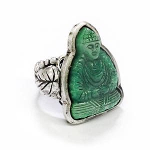 Jade Glass Buddha Ring, Buddha Ring, Yoga Ring, Vintage Green Glass, Vintage Buddha Ring, Buddhist Ring, Buddhist Jewelry R567