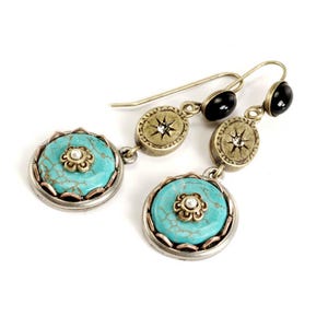 Turquoise Earrings,  Disk Earrings, Southwestern Earrings, Oval Earrings,  E1056