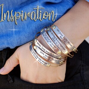 Bible Verse Bracelet, Inspirational Jewelry, Religious Gift, Christian Jewelry, Bible Jewelry, Message Bangle, Stackable, Graduation Gift image 2