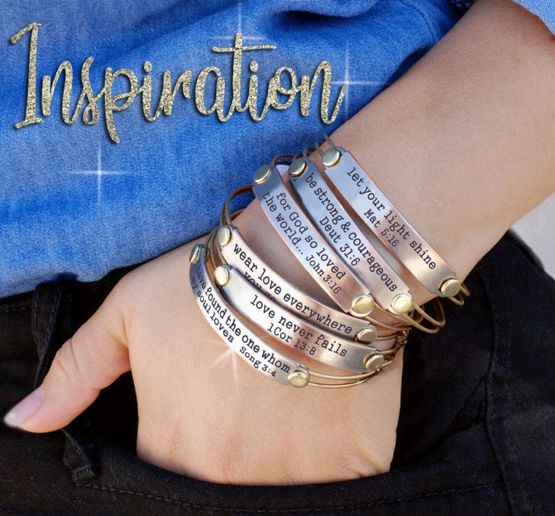 Bible Verse Bracelet, Inspirational Jewelry, Religious Gift, Christian Jewelry, Bible Jewelry, Message Bangle, Stackable, Graduation Gift image 2