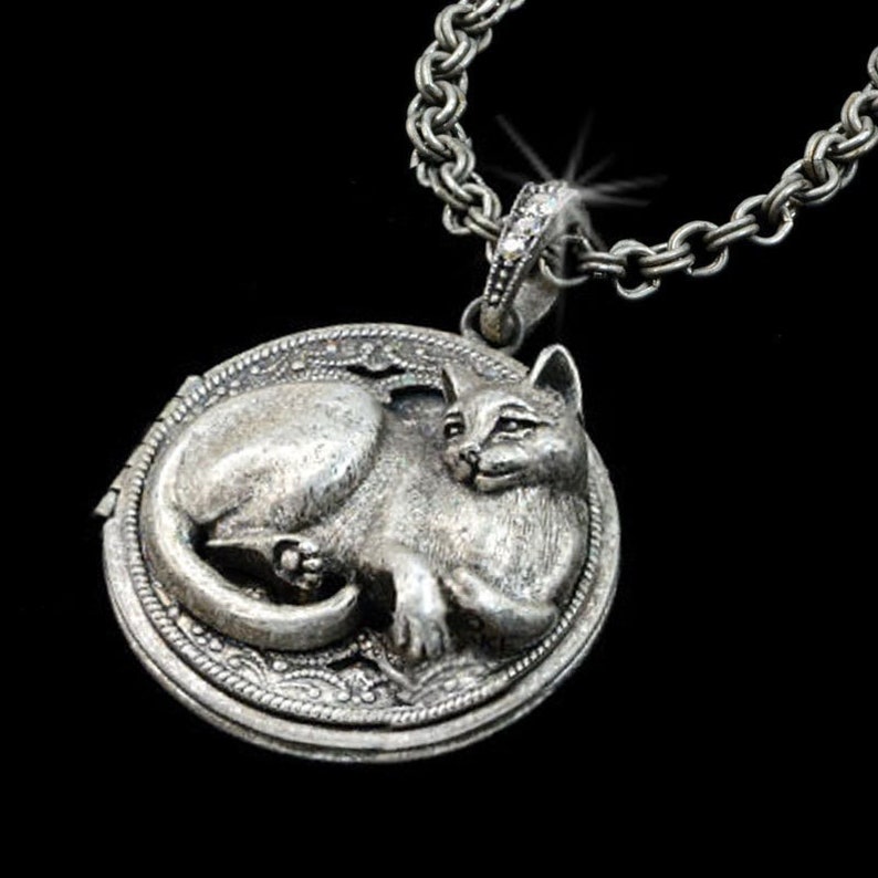 Cat Pendant, Cat Necklace, Cat Jewelry, Kitty Necklace, Cat, Locket Necklace, Cat Lover Gift, Animal Necklace, Animal Jewelry N909 