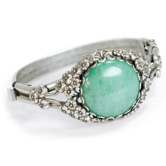 ヴィンテージ アベンチュリン バングルブレスレット：翡翠グリーンの