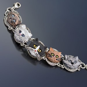 Kat gezichten armband, kattensieraden, kitten armband, cadeau voor kattenliefhebber, cadeau voor haar, kattendame, kattencadeau, dierenhuiseigenaar, huisdiermonument BR575