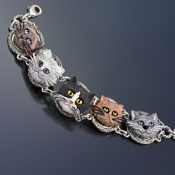 Cat Faces Bracelet, Cat Jewelry, Kitten Bracelet, Gift for Cat Lover, Gift for Her, Cat Lady, Cat Gift, Animal Pet Owner, Pet Memorial BR575