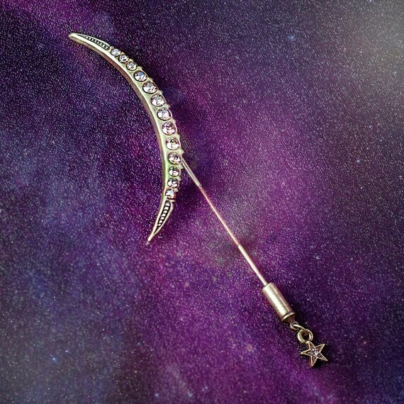 Crescent Moon Stick Pin: Swarovski Crystal Celestial Jewelry - Etsy