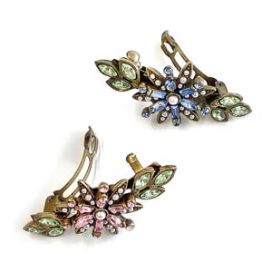 Crystal Flower Barrette: Blue & Pink Bridal Hair Clip, Made in USA
